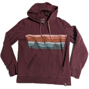 L.L.Bean Women's Petite Small Hybrid Hoodie – Mountain Graphic – Maroon